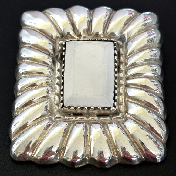 Vintage Taxco Mexico Sterling Silver Large Chunky Oversized White Stone Pendant - Picture 1 of 13